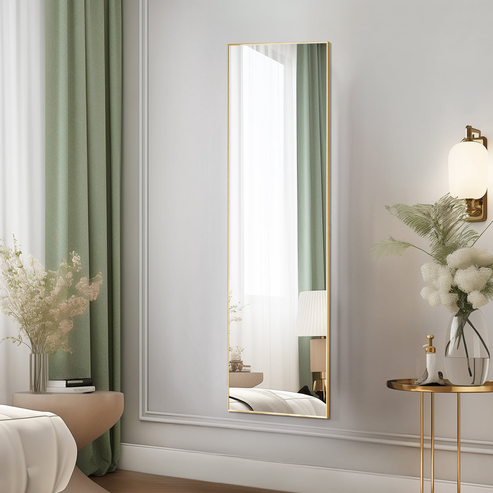 59"x16" Full Length Mirror Standing Rectangle Floor Mirrors Body Dressing Wall-Mounted Mirror, Gold