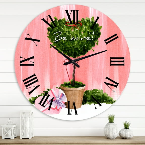 Designart 'Heart Shaped Valentine House Plant' Farmhouse Wall Clock