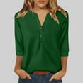 thumbnail image 2 of Olyvenn Womens 3/4 Sleeve Summer Tops Button Down Plus Size Trendy Casual T Shirts Solid V Neck Loose Fit Tunic Tops 2025 Army Green L, 2 of 6