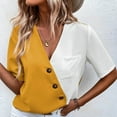 thumbnail image 3 of Birdeem Fashion Women Summer Short Sleeve Solid Color Sexy Splicing Button Casual Blouse Tops, 3 of 4
