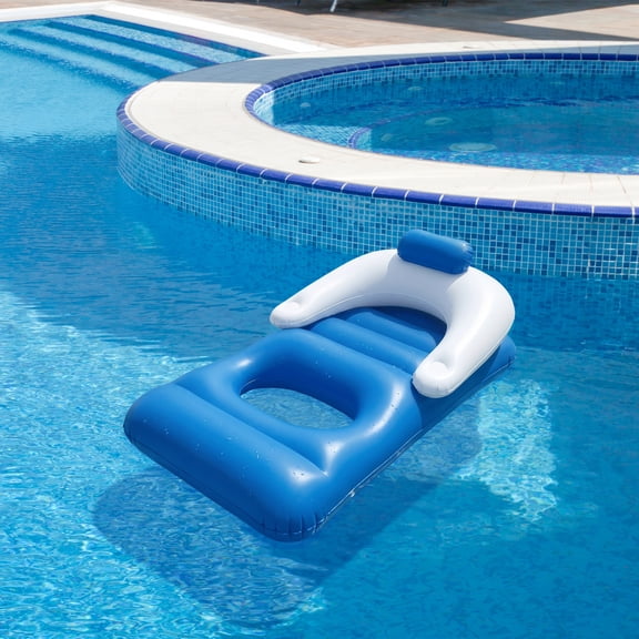 Swim Central 62" Inflatable Blue and White Classic Swimming Pool Lounger With Holders