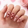 thumbnail image 3 of Presiona uñas GJJBQTT de San Valentín con forma de corazón rojo, 30 unidades con lazo, 3 of 7