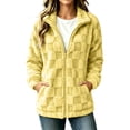 thumbnail image 3 of QIbmong Fleece Zip-up Jacket for Women Fuzzy Long Sleeve Collar Coat Lightweight Outwear Casual Winter Warm Soft Top(XXXL,Yellow), 3 of 9
