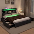 thumbnail image 4 of Costway Queen Size Bed Frame with Led Lights & Charging Station & Modern Upholstered Bed, 4 of 10