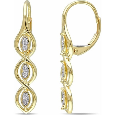 Miabella Diamond-Accent 10kt Yellow Gold Leverback Dangle Earrings