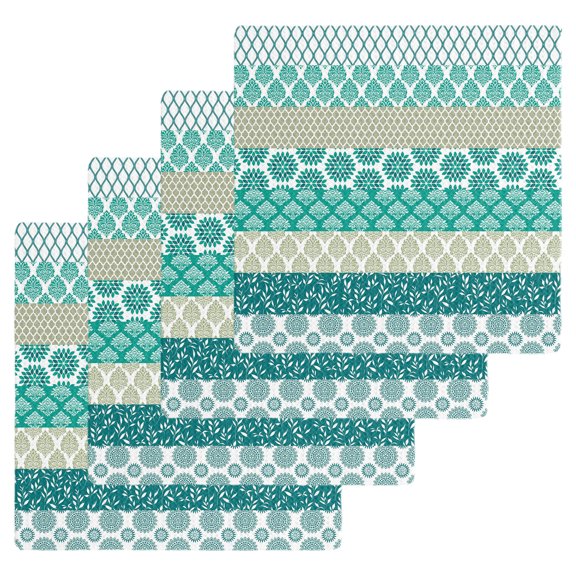 Turquoise Boho Kitchen Dish Towels for Drying Dishes Set of 4, Modern Abstract Art Floral Geometric Waffle Weave Microfiber Hand Tea Bathroom Towels Quick Dry & Absorbent Towel 12x12