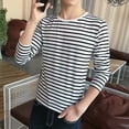 thumbnail image 4 of Men Round Neck Shirts Long Sleeve Stripe T-Shirt Casual Undershirts Tees Tops, 4 of 14