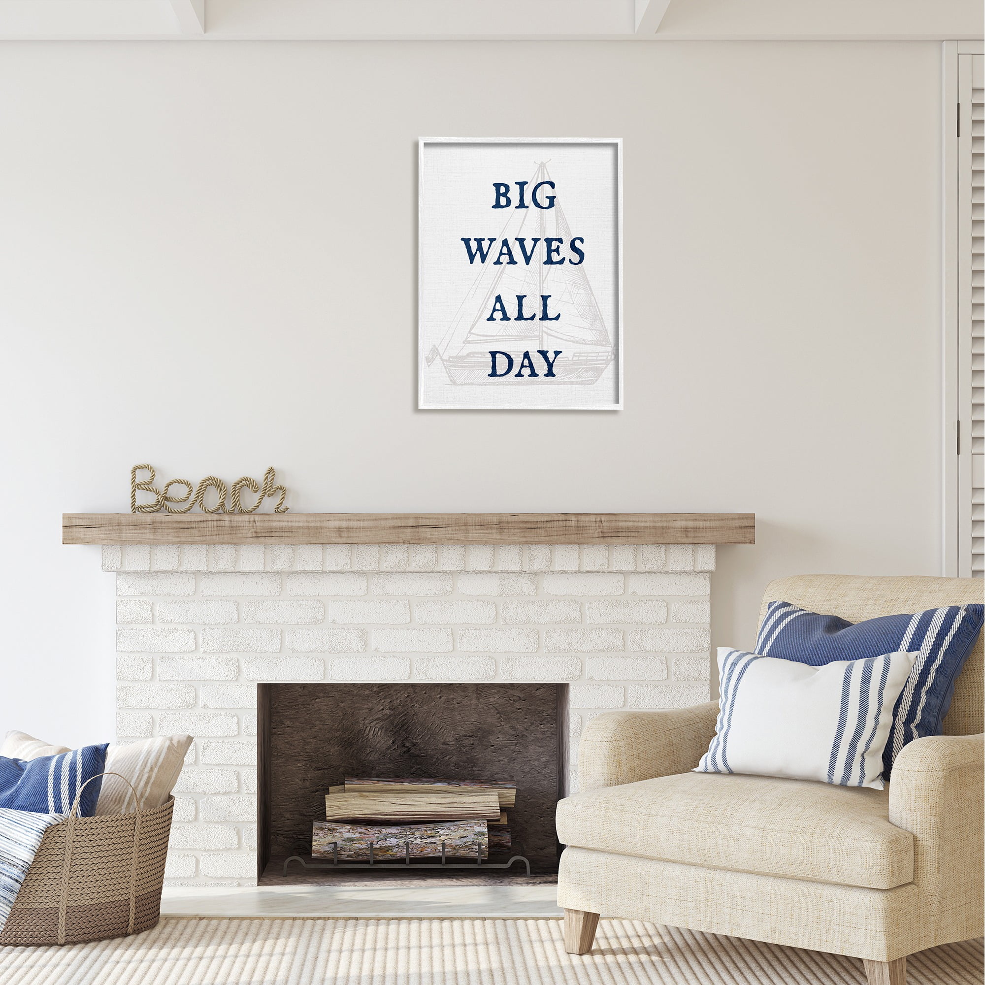 Stupell Industries Big Waves Nautical Phrase Transportation Painting White Framed Art Print Wall Art, 24 x 30