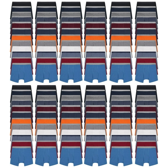 SOCKS'NBULK 144 Pack of Mens Boxer Briefs Wholesale, Colorful Cotton Mens Underwear in Bulk, Donating For Homeless Shelters, Charity, Up to 3XL