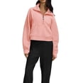 thumbnail image 2 of Seyurigaoka Womens High Stand Collar Pullovers Tops Long Sleeve Solid Color Half Zip Front Big Pocket Cropped Sweatshirts Streetwear, 2 of 5