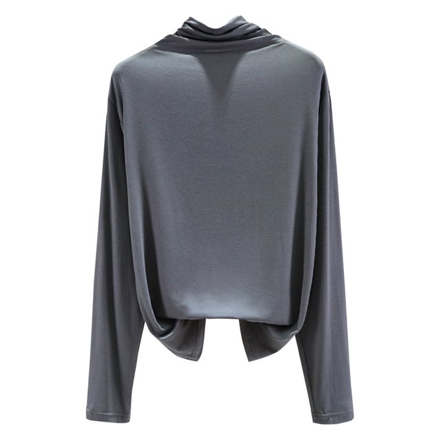 Camisa de manga larga para mujer, cómoda, elástica, con cuello de capucha, color sólido, camisa bási Abanopi Gris/Grande