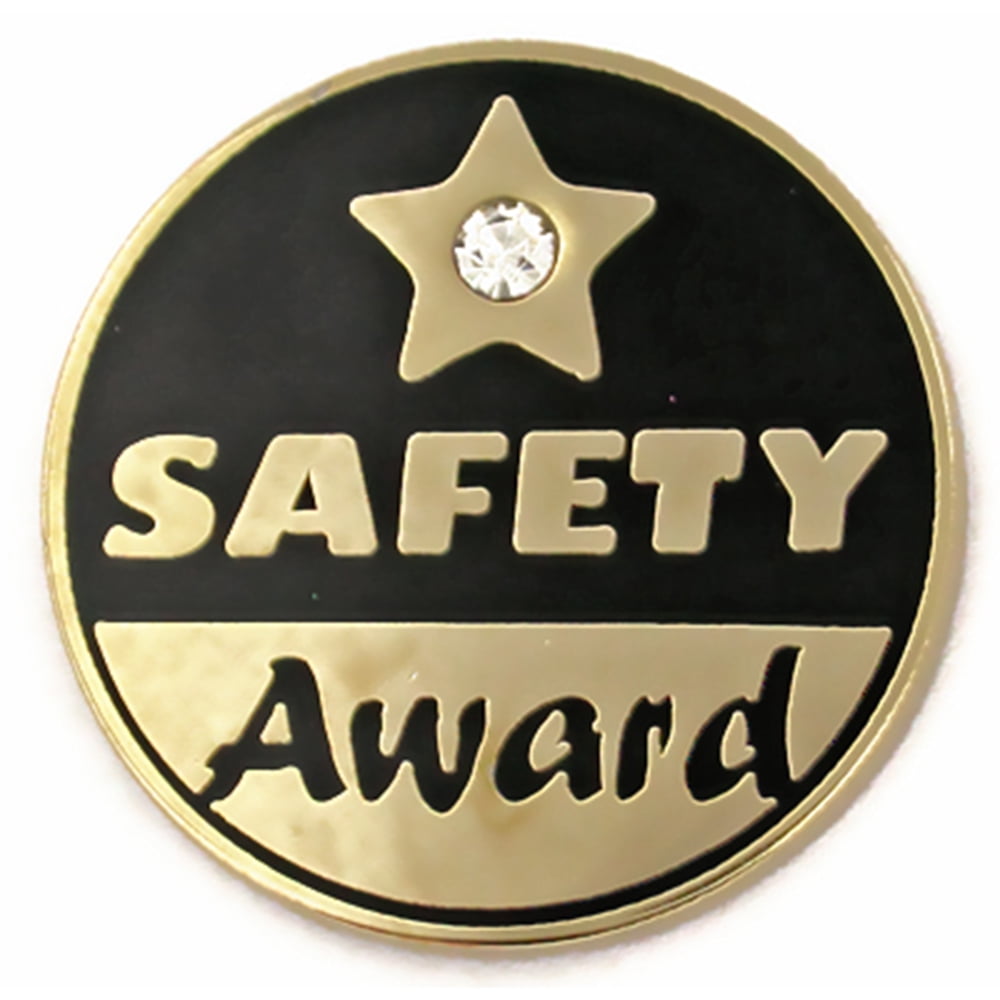 PinMart's Gold Plated Safety Award Pin w/ Rhinstone Enamel Lapel Pin