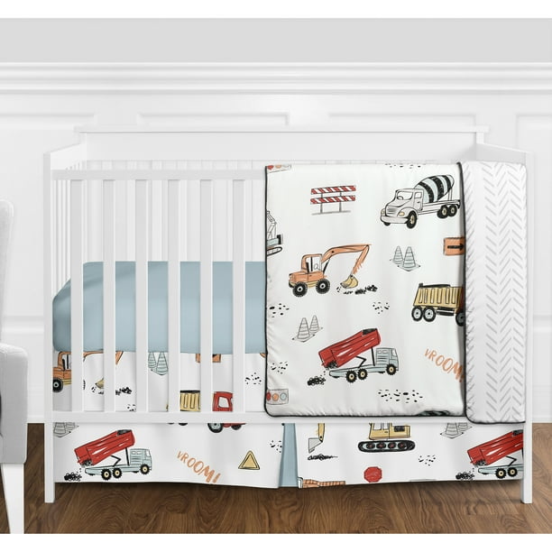 Construction Truck Baby Boy Crib Bedding Set 4 pieces Grey Yellow