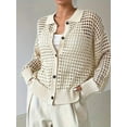 thumbnail image 2 of Women'S Crochet Cardigan Sweater Cardigan Hollow Out Sweater Long Sleeve Button Down Knit Top Cream White M, 2 of 8