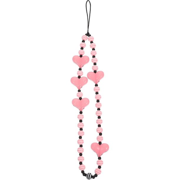 Baicccf Beaded Phone Lanyard Acrylic Heart Beads Phone Charm Anti- Slip Phone Chain Strap For Phone Camera Flashlight (pink)