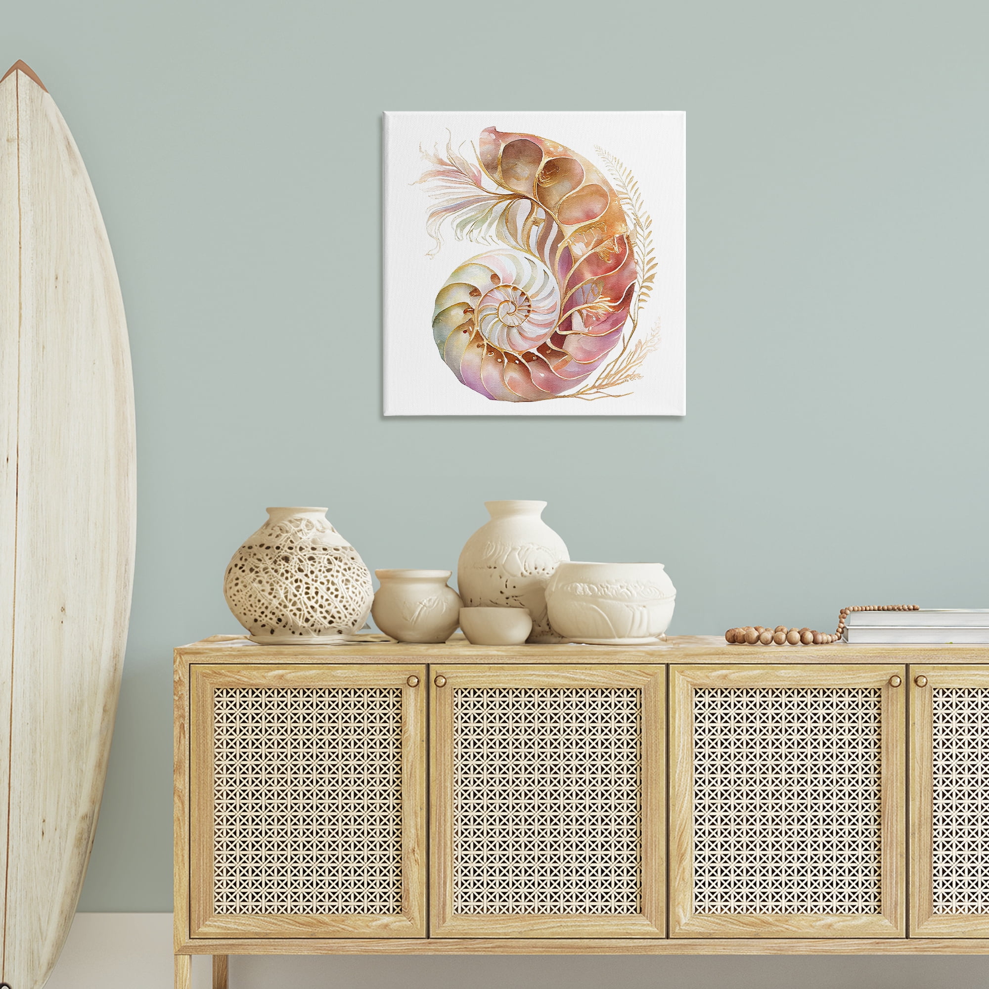 Stupell Industries Curled Nautilus Pattern Nautical & Beach Painting Wrapped Canvas Art Print Wall Art, 30 x 30