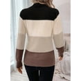 thumbnail image 4 of Women'S Color Block Sweaters Long Sleeve Mock Neck Tops Loose Knitted Pullover Sweater Khaki L, 4 of 5