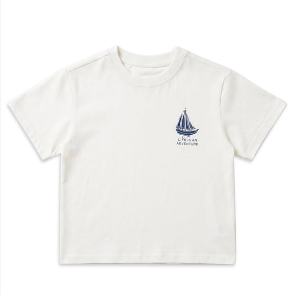 NIPAXO Boys T-Shirt Sailboat Print Cotton Blend Short Sleeve Nautical Graphic Tee for Boys, White, Sizes 4-5Y