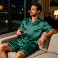 thumbnail image 6 of Garbnen Silk Mens Pajamas Set 2 Piece Short Sleeve Button Down Sleepwear Pjs Shorts Set Casual Mens Loungewear Sets Green XL, 6 of 7