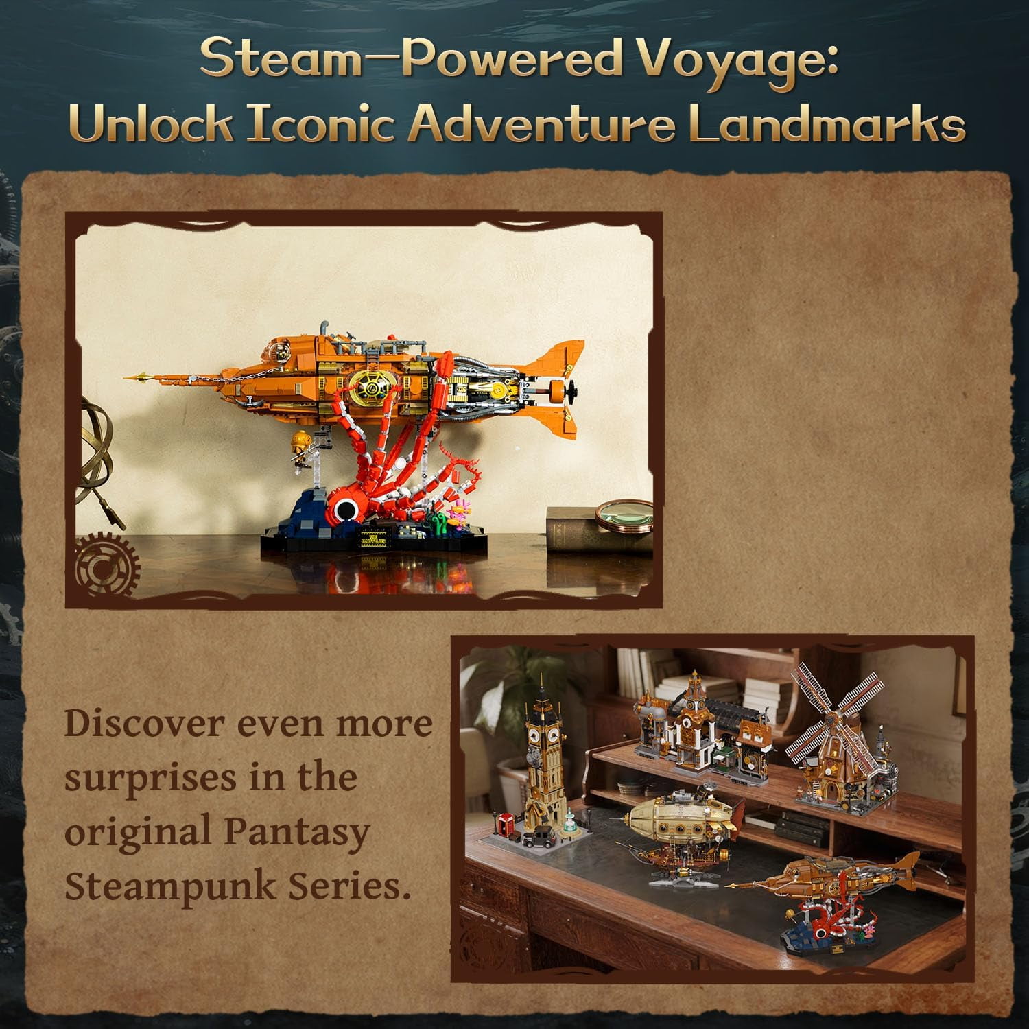 PANTASY Architecture Pantasy Steampunk The Nautilus  Building Set  Construction Kit Model Collectible Building Bricks Toys