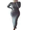 thumbnail image 1 of Women Long Sleeve Knitted Dress Crochet Pattern Solid Ribbed Casual Dress, 1 of 5