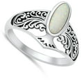 thumbnail image 4 of CHOOSE YOUR COLOR Oval Filigree White Simulated Opal Ring .925 Sterling Silver Band CZ Female Size 6, 4 of 4
