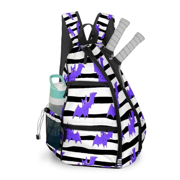 Pickleball Bag with Padded Back, Bat Striped Purple Multi-Compartment Paddle Backpack, Lightweight Nylon Sports Bag for Men & Women