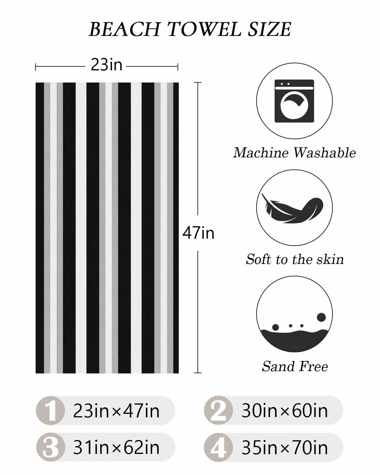Black Grey Stripe Beach Towels Oversized Super Absorbent, Minimalist Farmhouse Striped Lightweight Bath Towel Quick Dry Sets For Bathroom/Pool/Rv Camping/Beach Play/Gym Room/Picnic 35"x70"