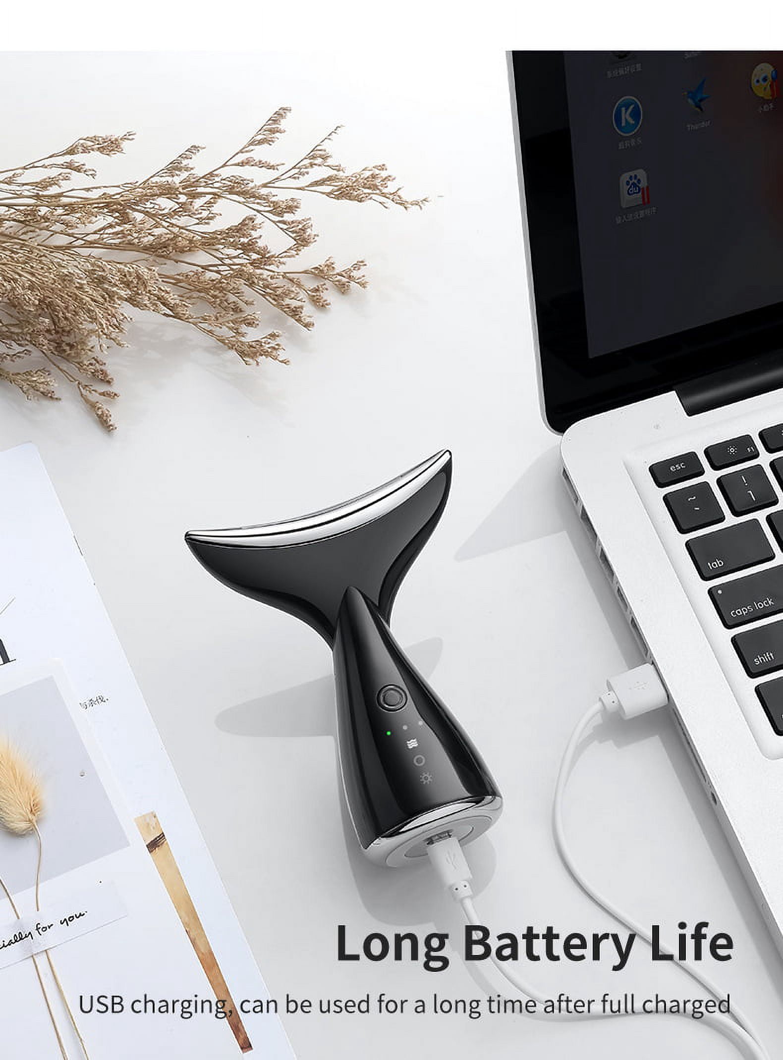 Face and Neck Massger for Skin Care Electric Face Neck Lifting Massager with 45℃ Heat & 3 Massage Modes for Wrinkles Facial Neck Massager（Black）