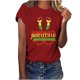 thumbnail image 1 of Tops de Manga Corta para las Mujeres de Ajuste Suelto, Día de la Independencia Negro Impreso, Cuello Redondo Suelto Superior, 1 of 4
