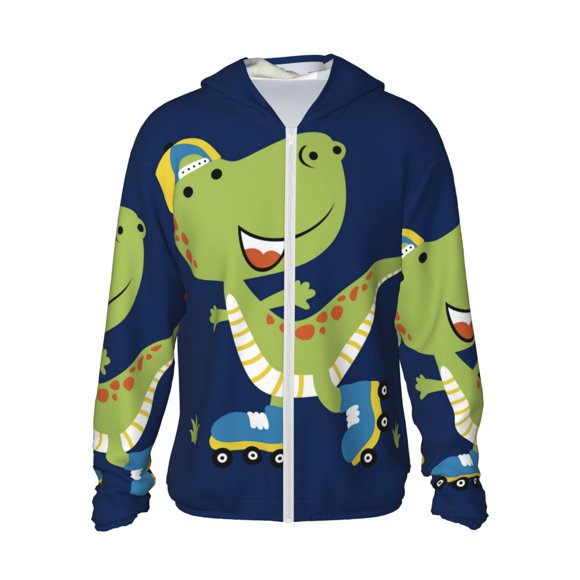 Cauagu Dino Playing Roller Skate for Sun Protection Hoodie for Men and Women, Long Sleeve Rash Guard Fishing Running Quick Dry Lightweigh-Small