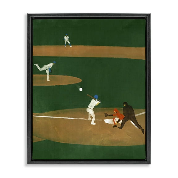 Stupell Industries Baseball Players View Sports Painting Black Floater Framed Canvas Art Print Wall Art, 17 x 21
