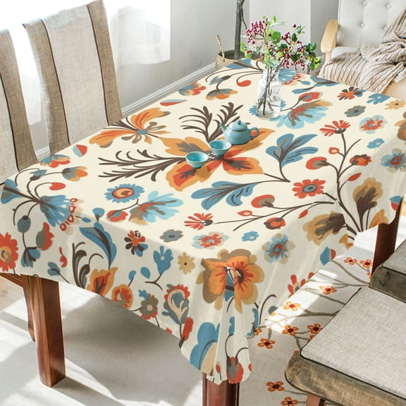BZSMCE Square Tablecloth Design Orange Flowers Art Print Pattern Tableclothes