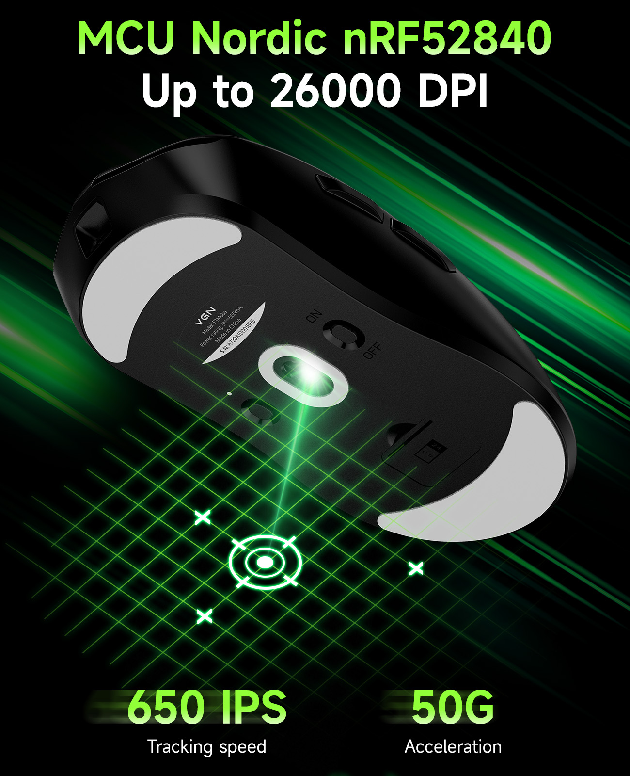 qaf Ultra Lightweight Wireless Gaming Mouse, 55g Tri-Mode Bluetooth/2.4G/USB-C Wired Mouse，Rechargeable 2.4G Cordless&Wired Mouse, 130Hrs Battery Life, for Laptop, PC, Mac-F1MOBA Black