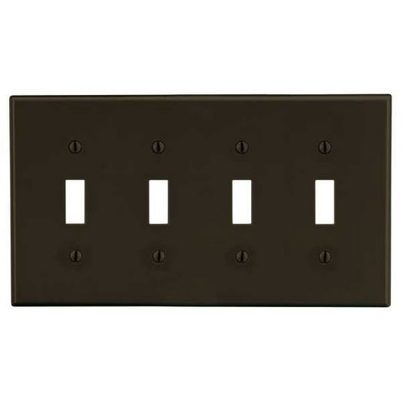 Toggle Switch Wall Plate, Number of Gangs: 4 Plastic, Satin Finish, Brown