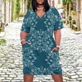 thumbnail image 2 of Teal Floral Seamless Pattern Design Women's Loose Short Sleeve Dress Casual Summer Plus Size Long Dresses with Pockets, 2 of 5