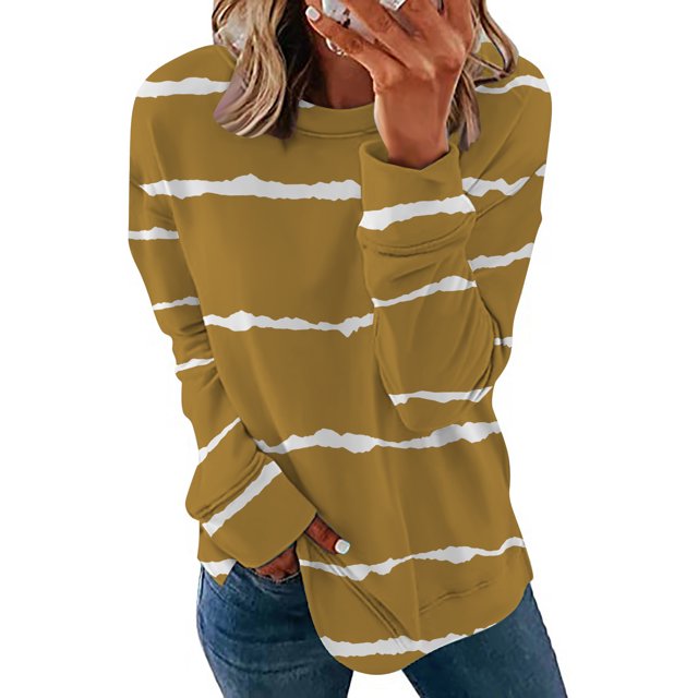 EQWLJWE Chemises à Manches Longues pour Femmes Pack Chemises Décontractées à Manches Longues Imprimé Col Rond Chandail en Molleton Chandail Tunique Ample Vêtements d'Automne pour Femmes