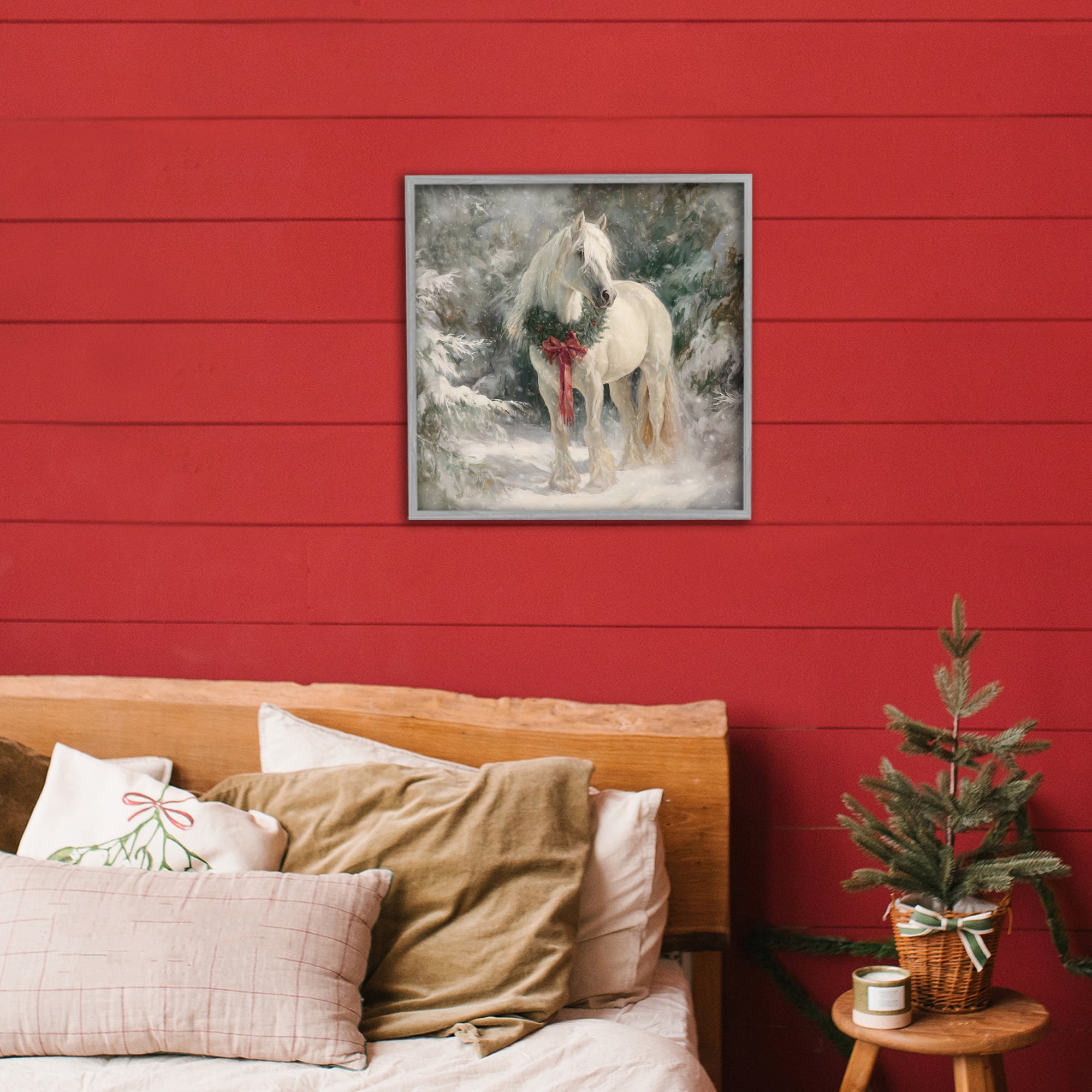 Stupell Industries Pretty Christmas Mare Gray Framed Giclee Art, design by Tina LeCour