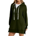 thumbnail image 2 of Holzkary Women Oversized Hoodie Dress Pullover Winter Kangaroo Pocket Split Hem Sweatshirt Fall Tops Casual Loungewear Solid Warm Zipper Sweatshirt Pullover Long Sleeve Pocket Sweatshirt Tops Green M, 2 of 5