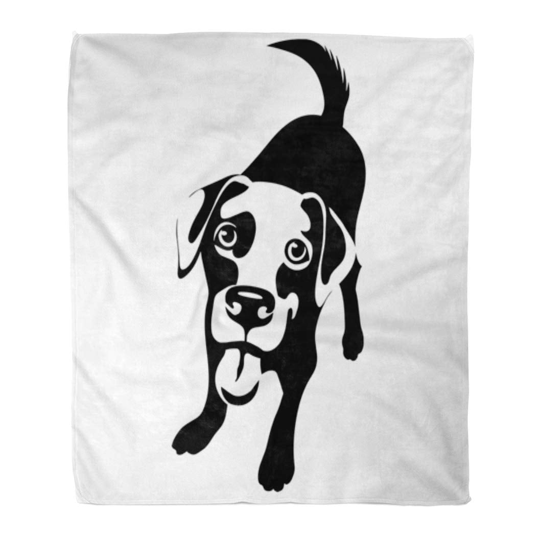 HATIART Throw Blanket 58x80 Inches Black Cartoon of Labrador Retriever Dog Lab Nose Puppy White Funny Standing Big Warm Flannel Soft Blanket for Couch