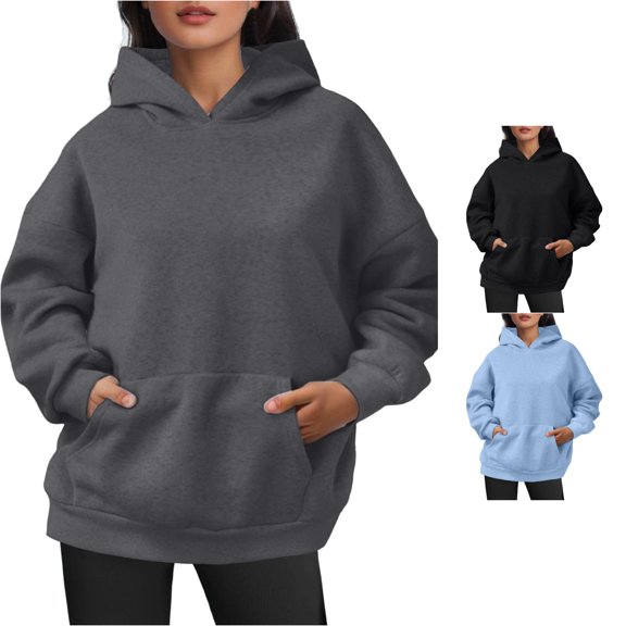Xijirk Womens Loose Fit Pullover Hooded Sweatshirt of Long Roomy Sleeves with Front Hand‑Holding Space for Everyday Walks and Soft Outdoor Leisure Outfits,Dark Gray,XXL