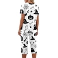 thumbnail image 6 of Women's Halloween Pajama Set Short Sleeve V Neck Top and Cropped Pants Lightweight Breathable Lounge Outfit with Pumpkin Print Casual Sportswear for Daily Wear White L, 6 of 6
