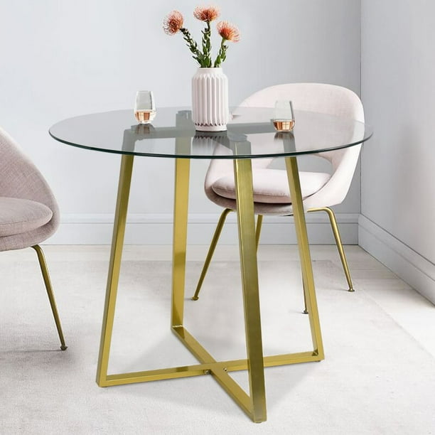 PexFix Round Glass Dining Table, Gold Legs