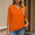 thumbnail image 4 of KPOPLK Womens 3/4 Length Sleeve Blouses Business Tops Dressy Casual V Neck Cute Hollow Out T-Shirts(M,b165-Orange), 4 of 7