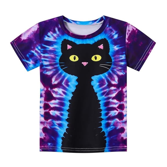 Tiijoy Summer Boys Graphic Tee Casual Cat Print Short Sleeve Crew Neck T-Shirt, Blue, Sizes 1-13