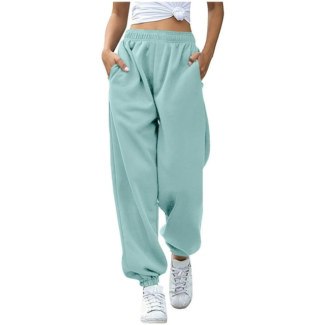 AherBiu Womens Sweatpants Wide Leg Baggy Joggers High Waisted Fleece Lined Comfy Lounge Pants with Pockets