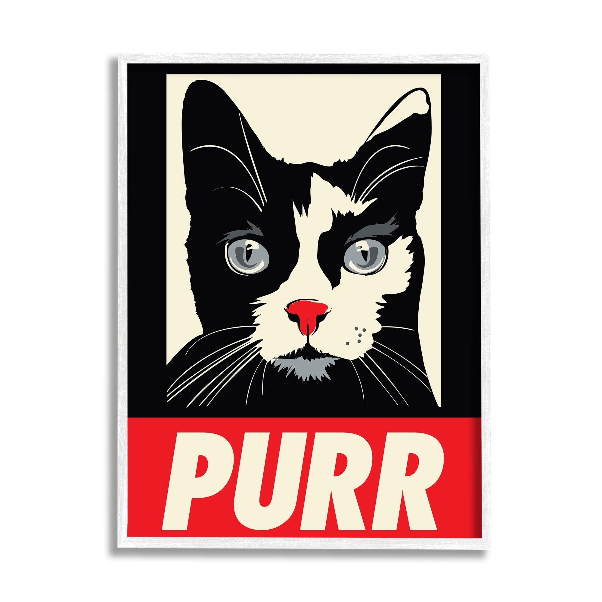 Purr Text Vintage Cat Red Black Pictural Sign Animals & Insects Graphic Art Framed Art Print Wall Art