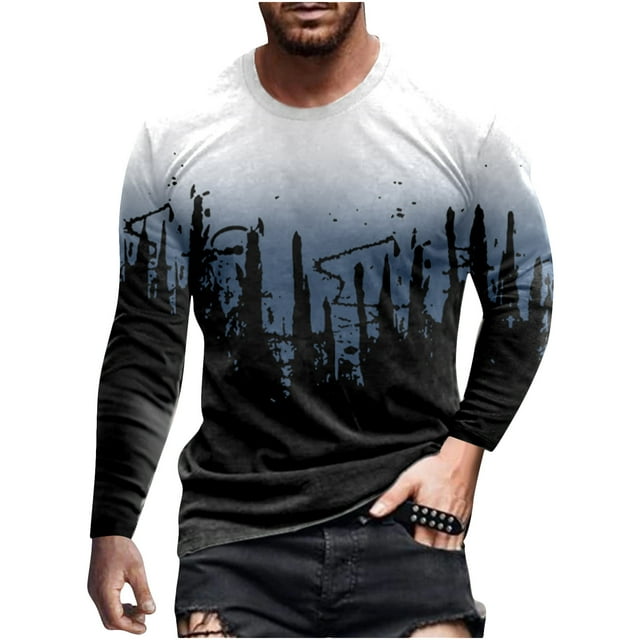 Chemise à Manches Longues pour Homme Mode Homme Décontractée Col Rond Chandail à Enfiler Imprimé T-Shirt à Manches Courtes Blouse