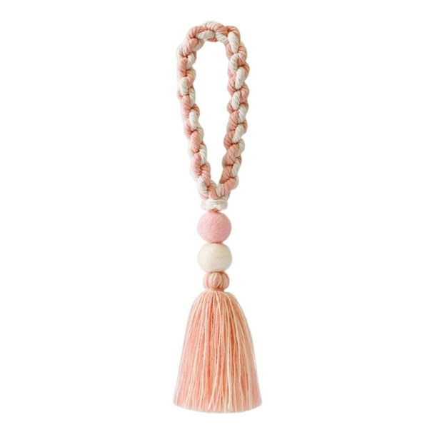 Guirnalda colgante con flecos bohemios, decorativa y tejida a mano, para colgar en la pared del hogar. Rosado