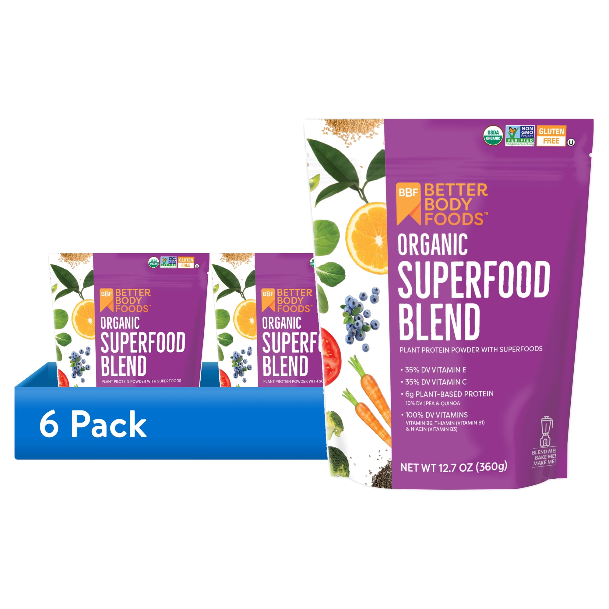 (6 pack) Betterbody Foods Organic Superfood Powder, 12.7 Oz